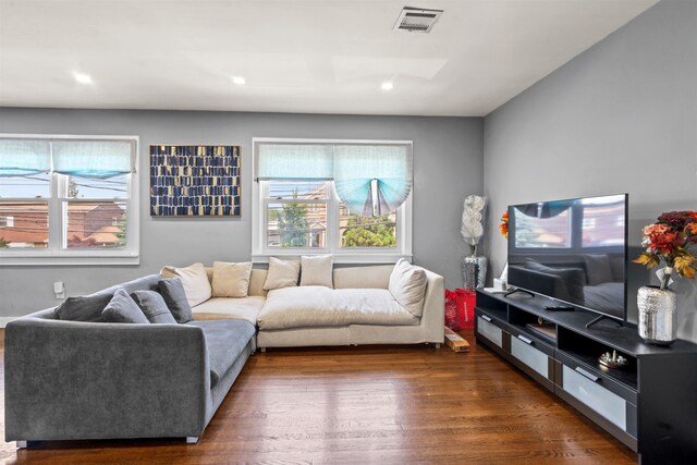 70 County Ave, Secaucus, NJ 07094 - living area with dark wood-type flooring and recessed lighting