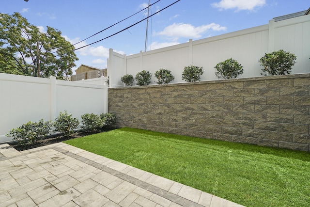 view of yard featuring a patio area and a fenced backyard