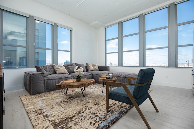 living room featuring light wood-type flooring