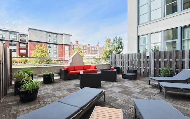 view of patio / terrace featuring a balcony and outdoor lounge area