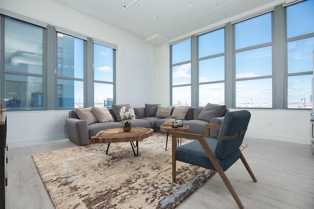 living room with light hardwood / wood-style floors