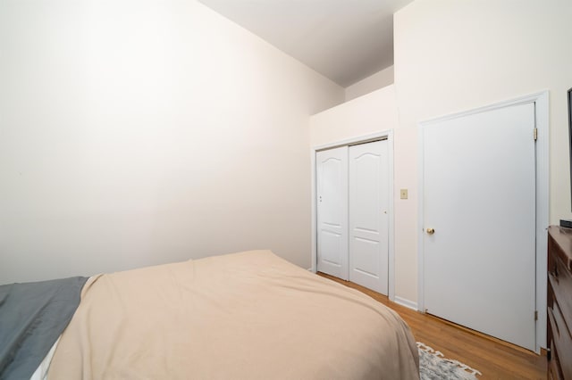 bedroom featuring a closet and light wood-type flooring