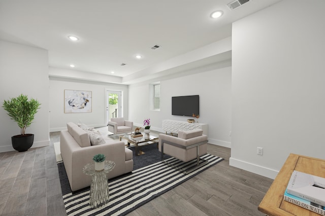 living room with hardwood / wood-style floors