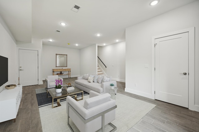 living room with hardwood / wood-style floors