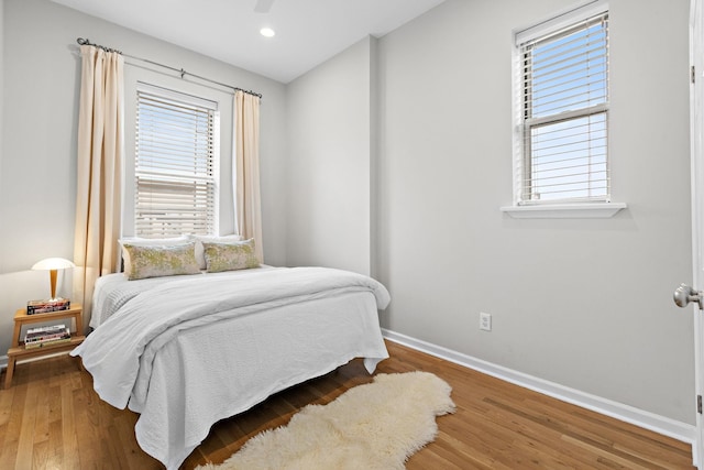 1110 Hudson St Unit 5B, Hoboken, NJ 07030 - bedroom with baseboards, wood finished floors, recessed lighting, and ceiling fan