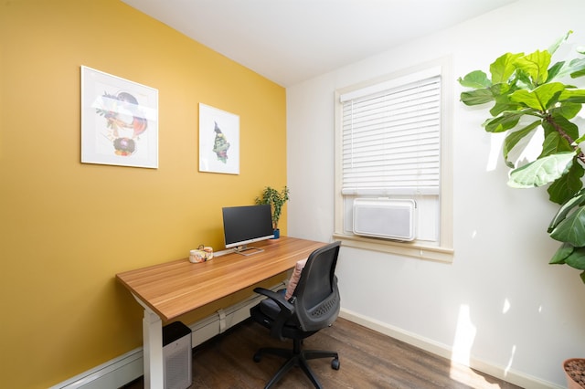 235 Sherman Ave, Jersey City, NJ 07307 - home office with baseboard heating, wood finished floors, baseboards, and cooling unit