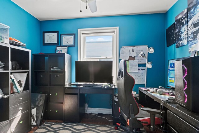 home office with ceiling fan