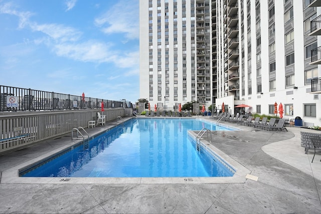 view of pool featuring a patio area