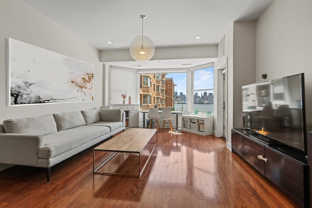 living room with dark wood-style floors