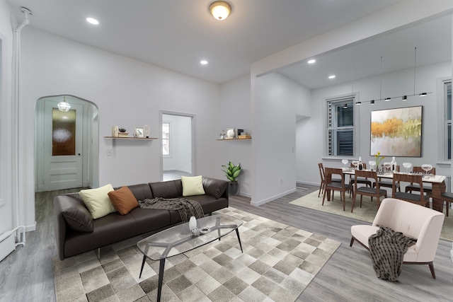 living room with light wood-type flooring