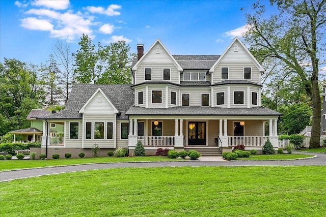 180 Union St, Montclair, NJ 07042 - victorian-style house featuring covered porch, a chimney, a front lawn, and roof with shingles
