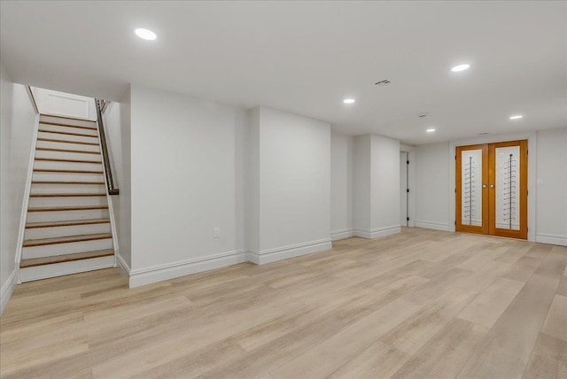 180 Union St, Montclair, NJ 07042 - unfurnished living room with light wood-type flooring, recessed lighting, and stairs
