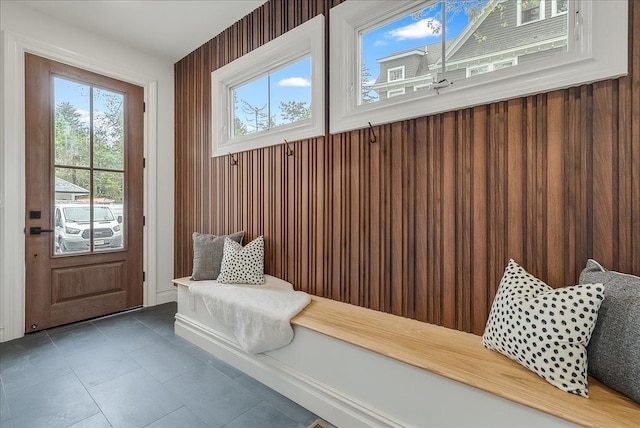 180 Union St, Montclair, NJ 07042 - mudroom featuring tile patterned floors and wooden walls