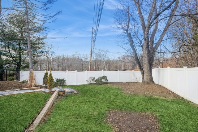 view of yard with a fenced backyard