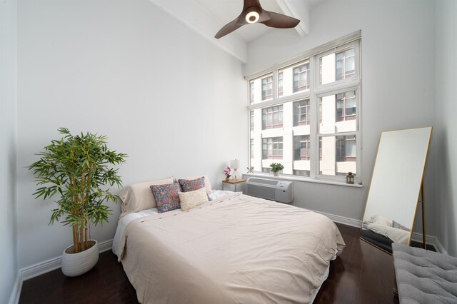1500 Hudson St Unit 7U, Hoboken, NJ 07030 - bedroom featuring a wall unit AC, wood finished floors, baseboards, and ceiling fan