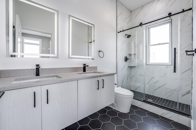 810 6th St Unit 2, Union City, NJ 07087 - full bathroom with a marble finish shower, double vanity, and tile patterned flooring
