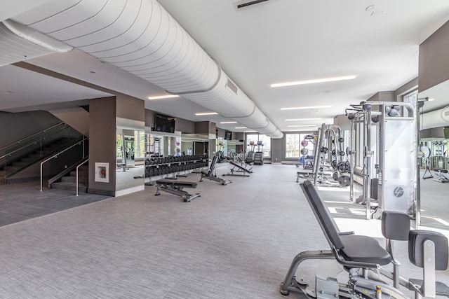 workout area featuring carpet