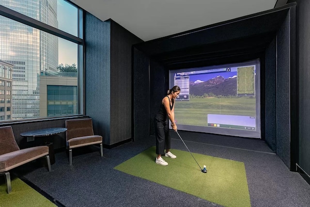 99 Hudson St Unit 2912, Jersey City, NJ 07302 - rec room featuring golf simulator and carpet floors