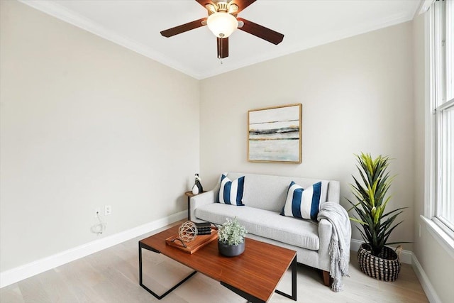 126 Dudley St Unit 315, Jersey City, NJ 07302 - living area featuring light wood-style floors, a ceiling fan, and crown molding