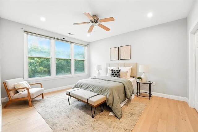 126 Dudley St Unit 315, Jersey City, NJ 07302 - bedroom with light wood-style floors, recessed lighting, and a ceiling fan