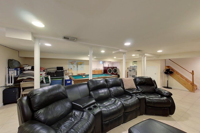 home theater room with pool table