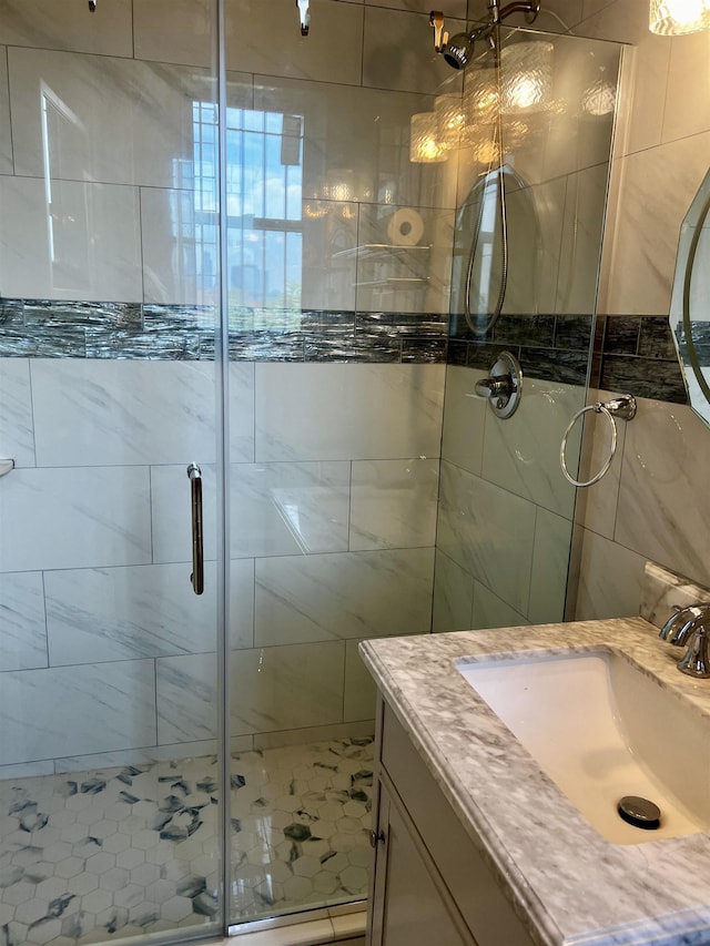 108 Palisade Ave Unit A5, Jersey City, NJ 07306 - full bath featuring a shower stall, vanity, and tile walls