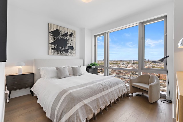 bedroom with dark hardwood / wood-style flooring