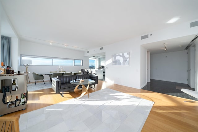 living room with light hardwood / wood-style floors