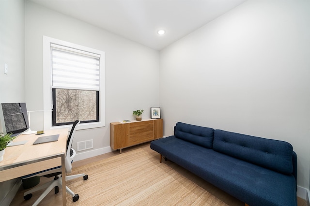 home office featuring light hardwood / wood-style flooring