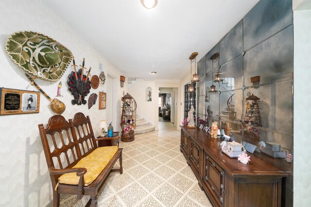 166 W 37th St, Bayonne, NJ 07086 - corridor with arched walkways, stairway, and light floors