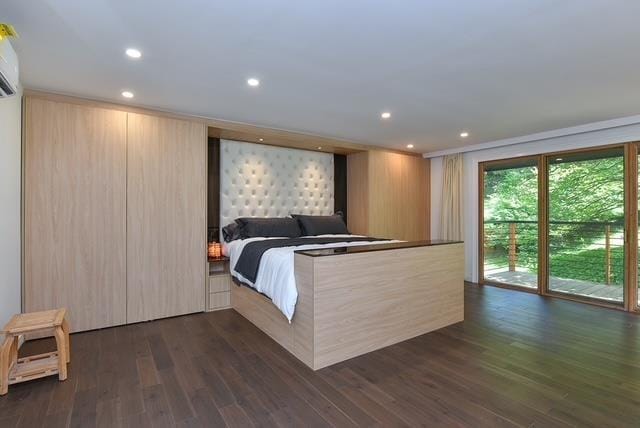 203 Stanhope Rd, Sparta, NJ 07871 - bedroom with dark wood finished floors, access to exterior, and recessed lighting