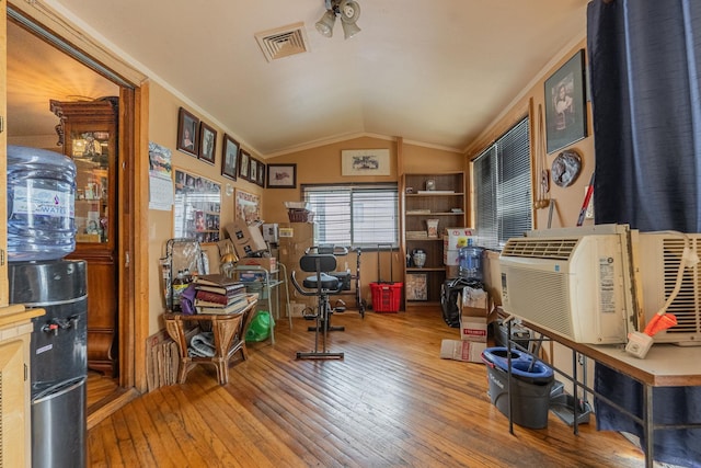 509 81st St, North Bergen, NJ 07047 - home office featuring wood-type flooring, vaulted ceiling, and ornamental molding