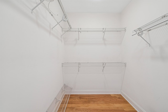 walk in closet with light wood-style floors