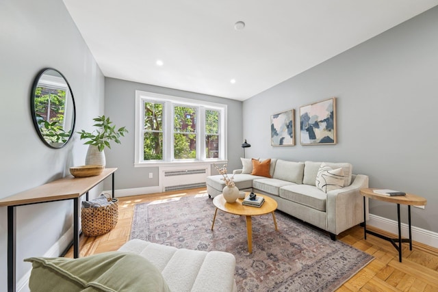 340 Fairmount Ave Apt 209, Jersey City, NJ 07306 - living room featuring radiator heating unit and recessed lighting