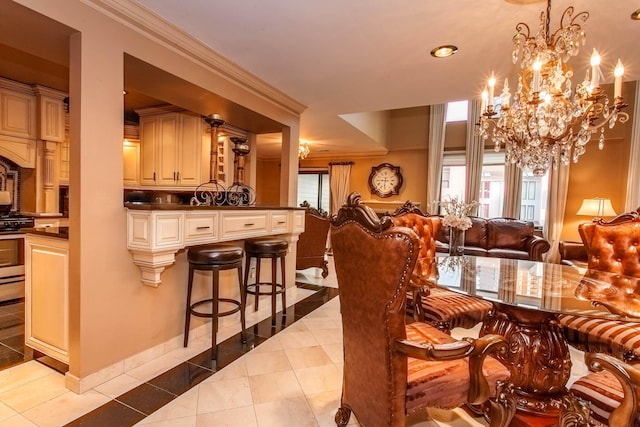 750 Mainsail Ln, Secaucus, NJ 07094 - dining space featuring recessed lighting, tile patterned flooring, a notable chandelier, and ornamental molding