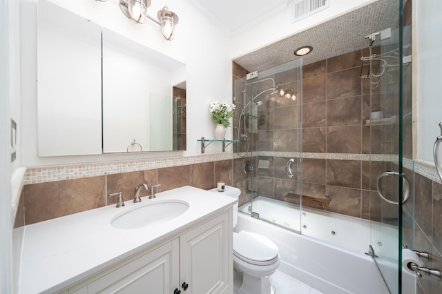 78 Madison St Unit 2, Hoboken, NJ 07030 - full bathroom with vanity, tile walls, combined bath / shower with glass door, and crown molding