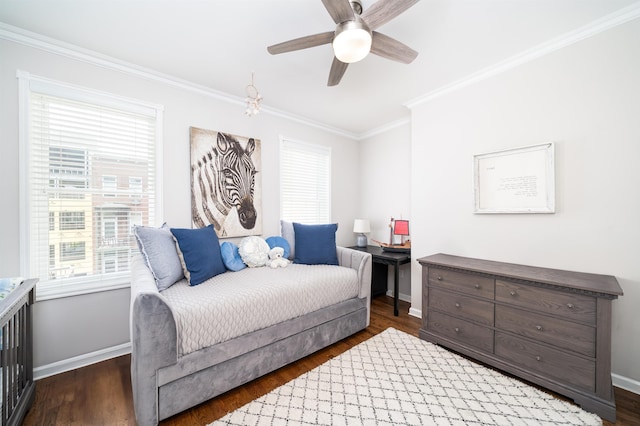 78 Madison St Unit 2, Hoboken, NJ 07030 - bedroom featuring crown molding, multiple windows, wood finished floors, and ceiling fan