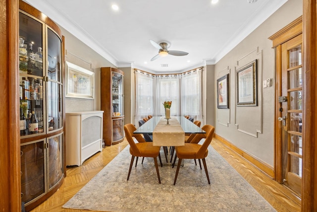 138 Kensington Ave Unit 3, Jersey City, NJ 07304 - dining area featuring ceiling fan, baseboards, ornamental molding, and recessed lighting