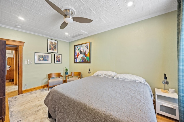 138 Kensington Ave Unit 3, Jersey City, NJ 07304 - bedroom with baseboards, wood finished floors, recessed lighting, and crown molding