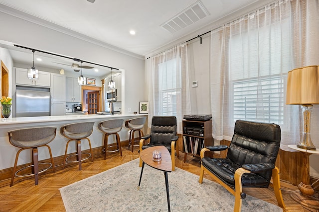 138 Kensington Ave Unit 3, Jersey City, NJ 07304 - sitting room featuring baseboards, crown molding, visible vents, and recessed lighting