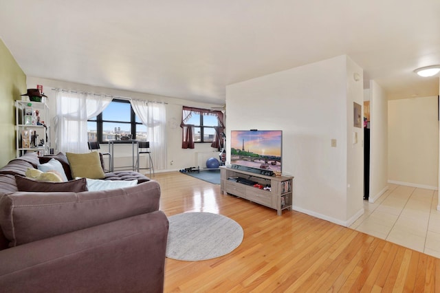 living room with light hardwood / wood-style floors