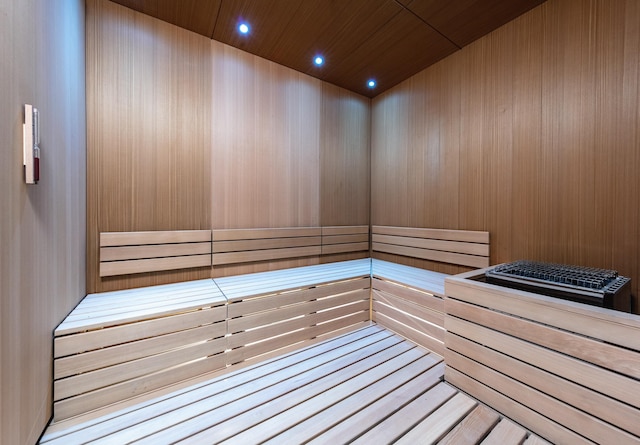 view of sauna / steam room with hardwood / wood-style flooring