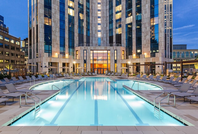 view of swimming pool featuring a patio