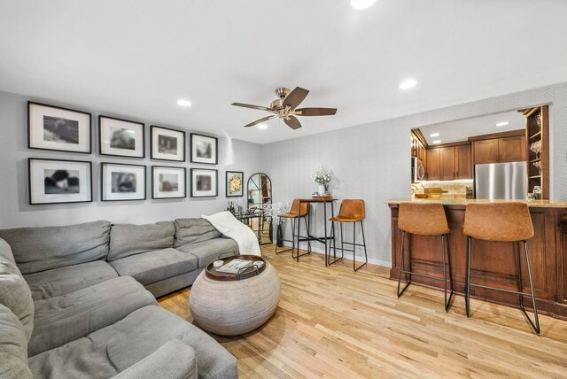 607 1st St Unit 1, Hoboken, NJ 07030 - living area with light wood finished floors, recessed lighting, and ceiling fan