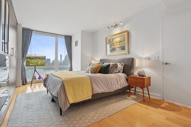 2 2nd St Unit 3103, Jersey City, NJ 07302 - bedroom featuring light wood-type flooring, floor to ceiling windows, and baseboards