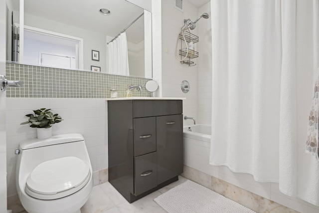 2 2nd St Unit 3103, Jersey City, NJ 07302 - bathroom featuring shower / bath combo, tile walls, vanity, and toilet