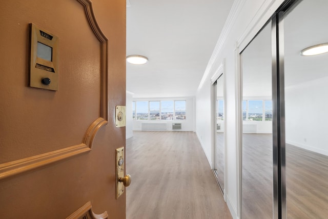 10 Huron Ave Unit 17F, Jersey City, NJ 07306 - hallway with light wood finished floors, crown molding, and baseboards
