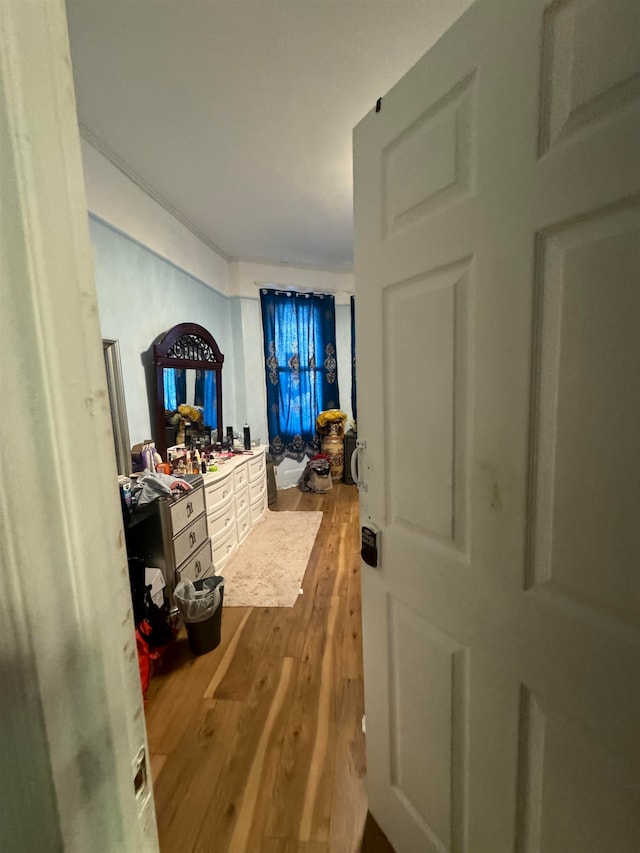 hallway with wood-type flooring