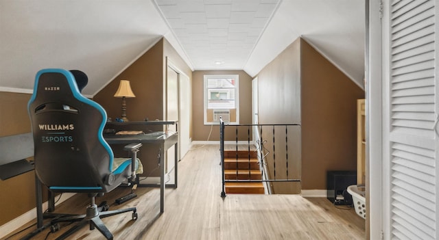 149 Hickory St, Kearny, NJ 07032 - home office featuring wood finished floors, vaulted ceiling, and cooling unit