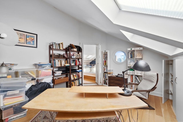 300 Newark St Unit 8G, Hoboken, NJ 07030 - office space with a skylight, lofted ceiling, and light wood finished floors